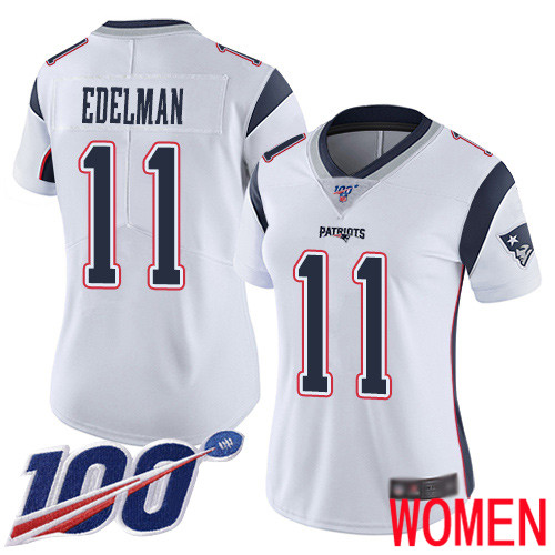 New England Patriots Football #11 100th Season Limited White Women Julian Edelman Road NFL Jersey